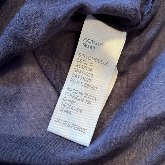 James Perse Shirt Womens 0 Navy Blue Collard Side Split Hem V Neck Blouse Flowy - Picture 7 of 9